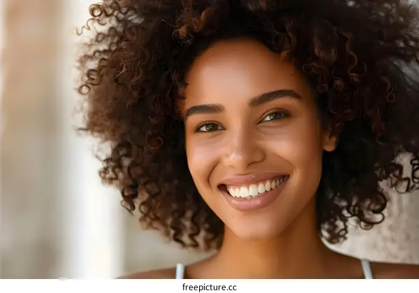 Smiling Young Woman with Curly Hair