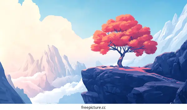 Lonely Tree on Mountain Cliff