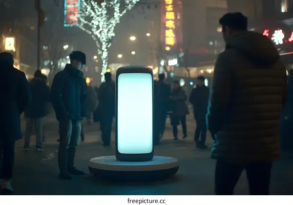 Interactive Digital Billboard on Busy Street at Night