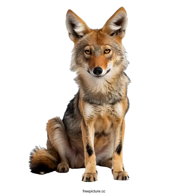 [Transparent Background PNG]Black Backed Jackal Sitting on White Background