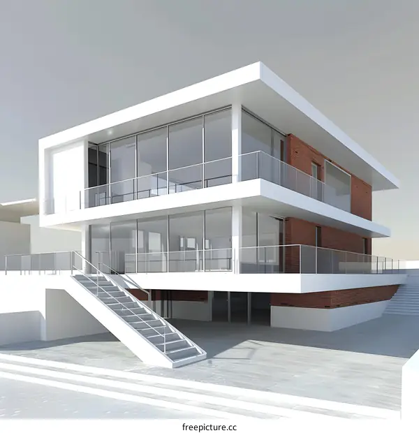 Modern White House with Glass Windows and Brick Walls