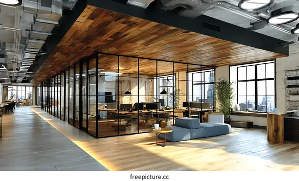 Modern Open Office Space with City View