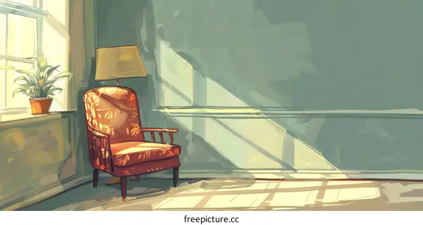 Sunlight Streaming Through Window In Cozy Room with Armchair