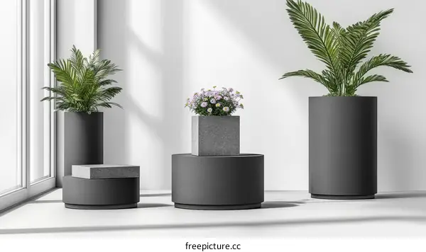 Modern Gray Planters Display Interior Design