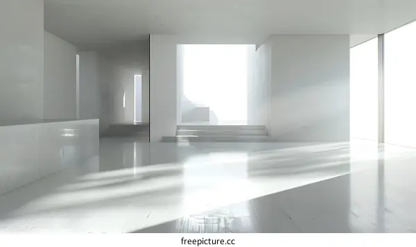 Minimalist White Room With Stairs And Window