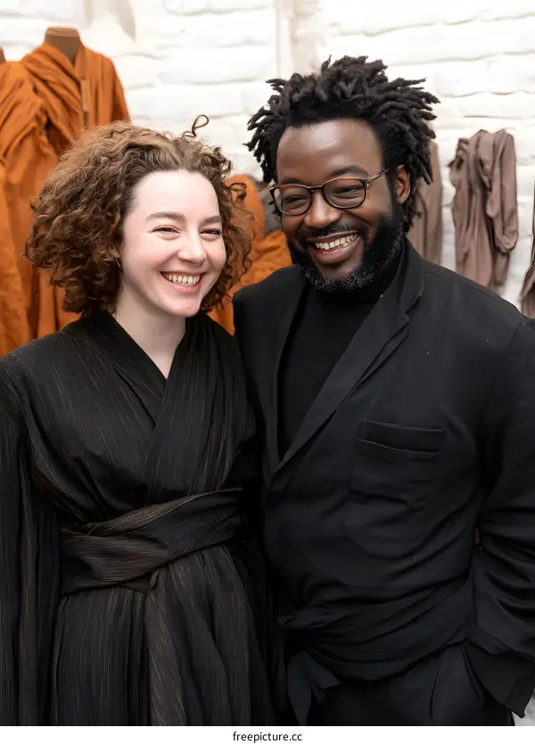 Portrait of Two People in a Store, Smiling