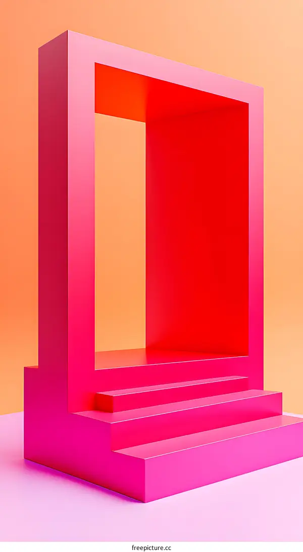 Pink Abstract 3D Geometric Shapes with Stairs and a Frame