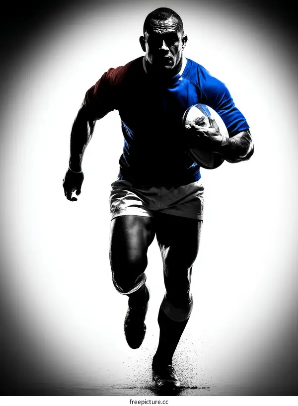 Silhouette of a Rugby Player in Action