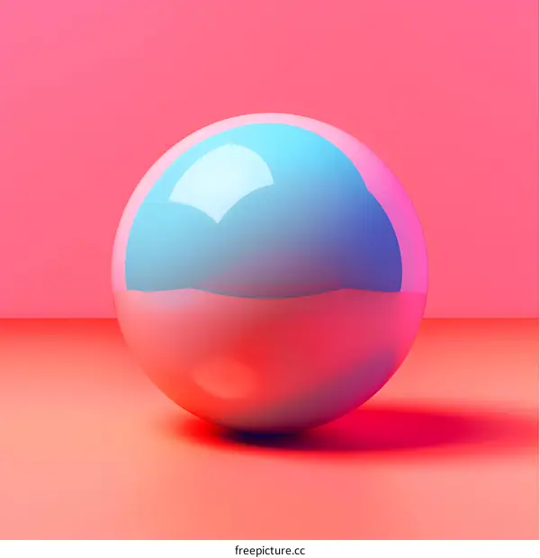 Pink and blue shiny sphere on pink background