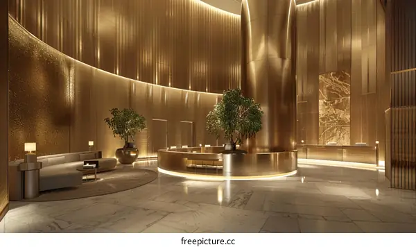 Golden hotel lobby interior design