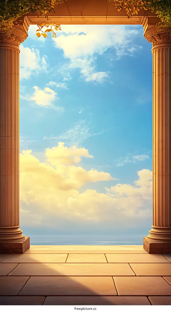 Classical Architecture Columns with Ocean View