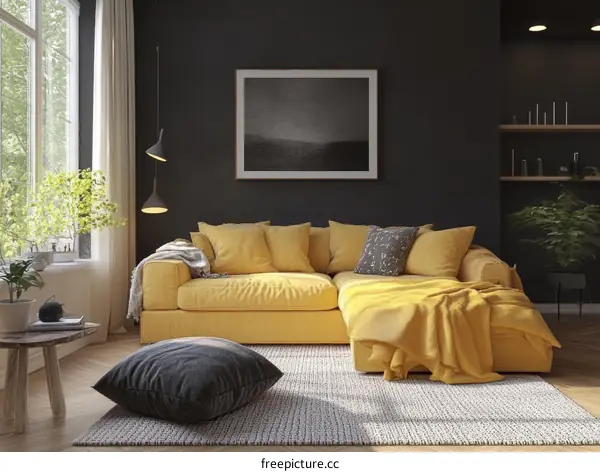 Modern Living Room with Mustard Yellow Sectional Sofa