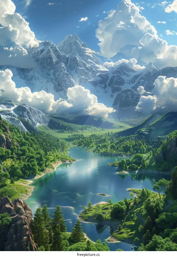 Fantasy Mountain Lake Reflection