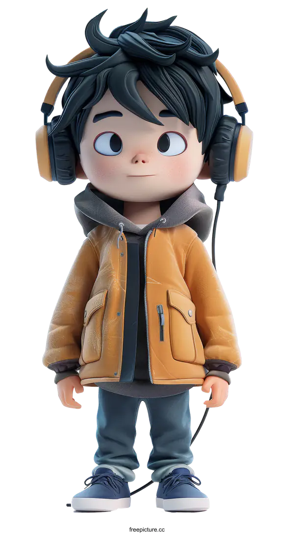 [Transparent Background PNG]Cute Cartoon Boy Wearing Headphones Listening To Music