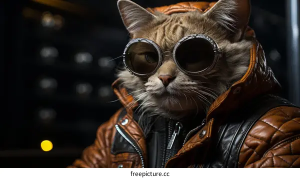Cool Feline in Sunglasses and Leather Jacket