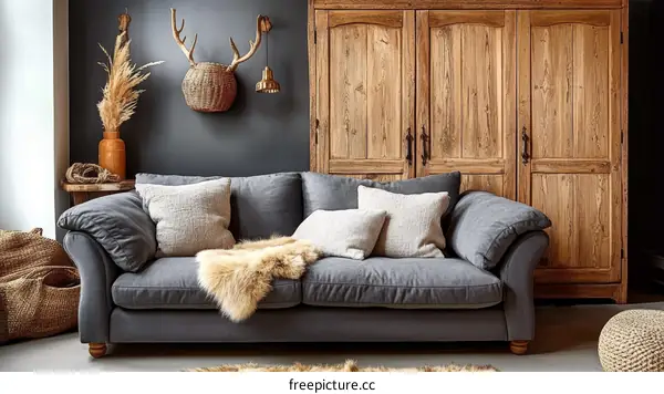 Modern Rustic Living Room with Grey Sofa