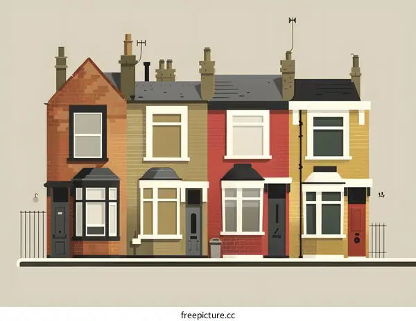 Row of Colorful Houses with Brick Facade