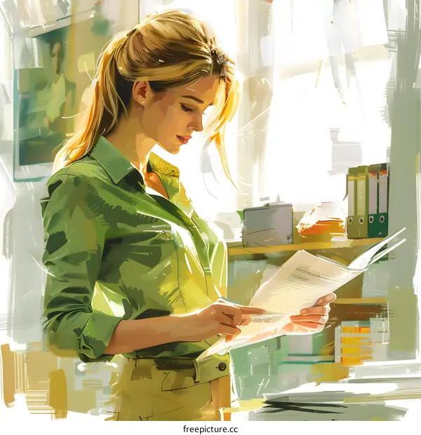 business woman reading document