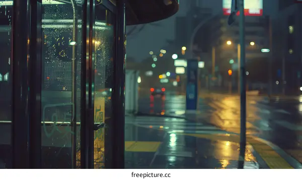 Rainy Night in the City with Wet Glass Door