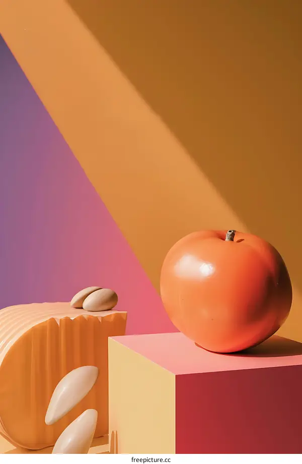 Minimalist Still Life with Peach and Geometric Shapes