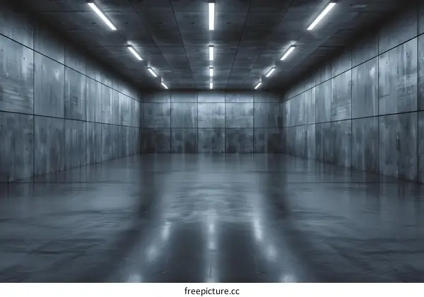Empty Concrete Room with Fluorescent Lights