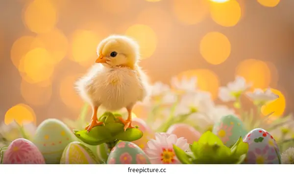 Cute Easter Chick and Easter Eggs