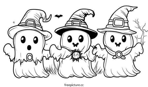 Cute Halloween Ghosts Coloring Pages