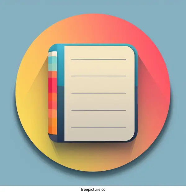 A notebook with a blue cover and a yellow lined page