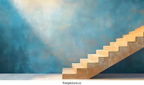 Blue Wall with Wooden Stairs