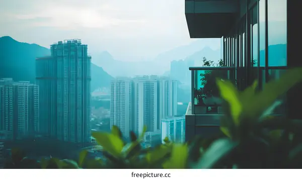 Cityscape View From High Rise Balcony