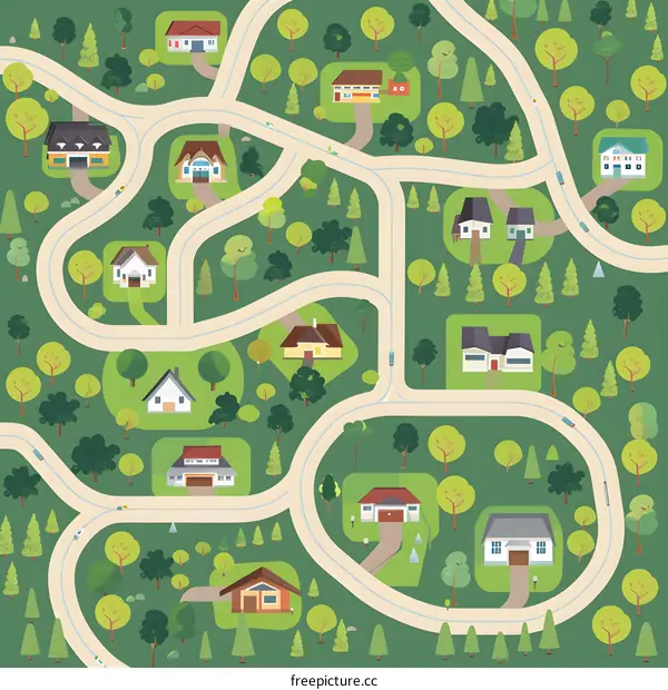 Suburban Neighborhood Map Illustration