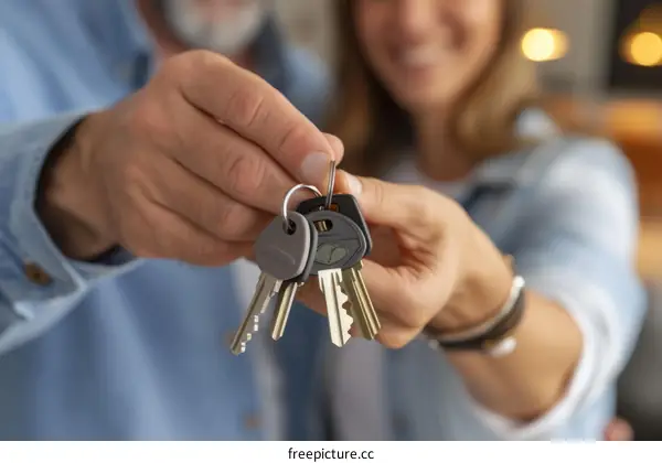 Couple holding keys to new home