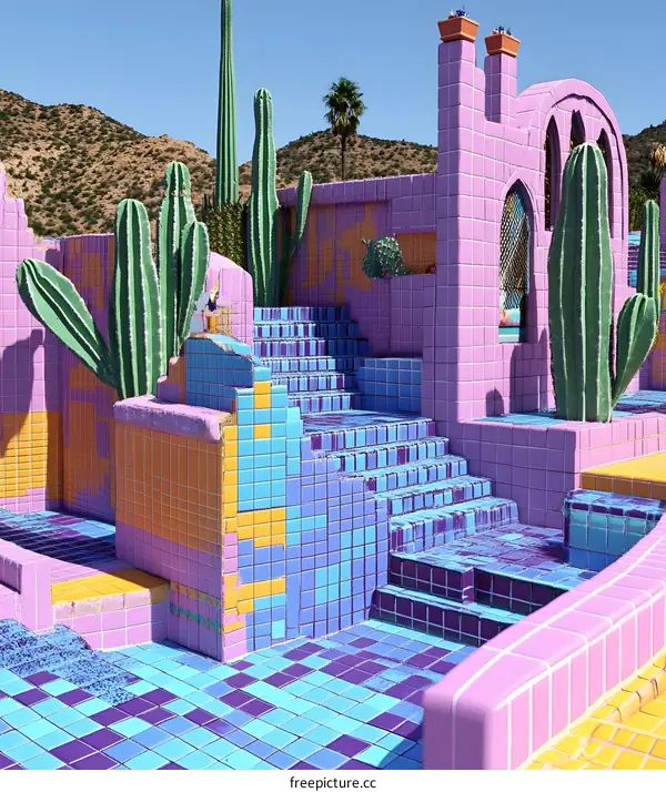 Cactus Garden with Purple and Yellow Tiles