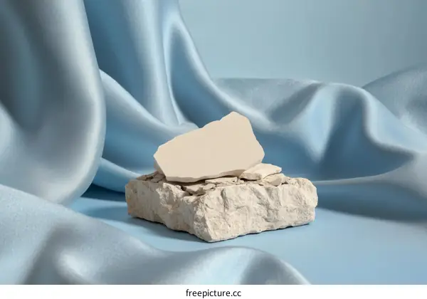 Elegant Light Beige Broken Rock on Light Blue Satin