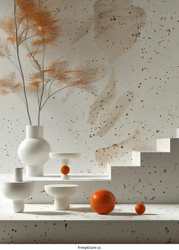 Modern Abstract Decorative Still Life with Orange Accents