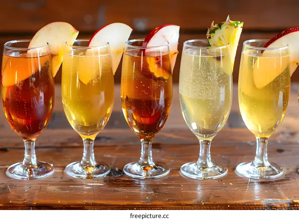 Apple Cider and Pineapple Cocktail Drinks in Glass Goblets