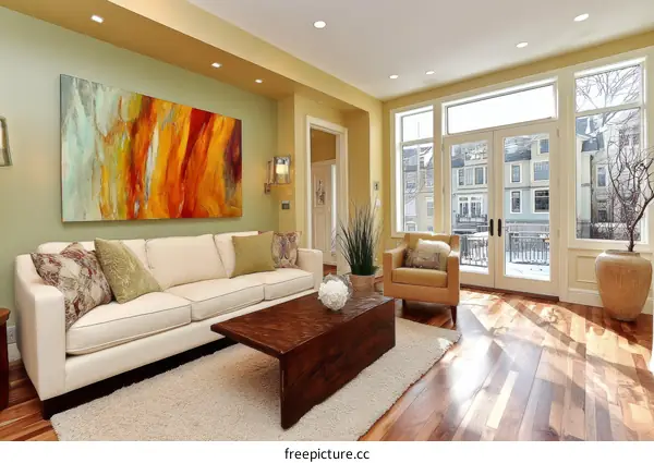 Modern Living Room with Large Abstract Painting