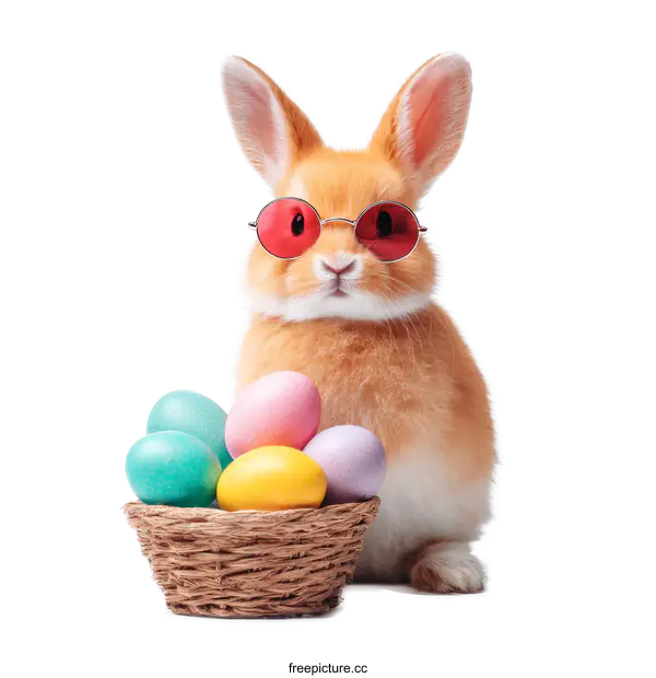[Transparent Background PNG]Adorable Easter Bunny with Colorful Eggs