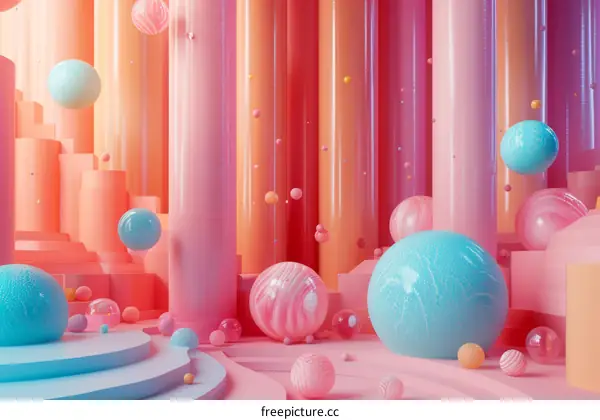 Abstract Colorful Geometric Shapes with Floating Balls