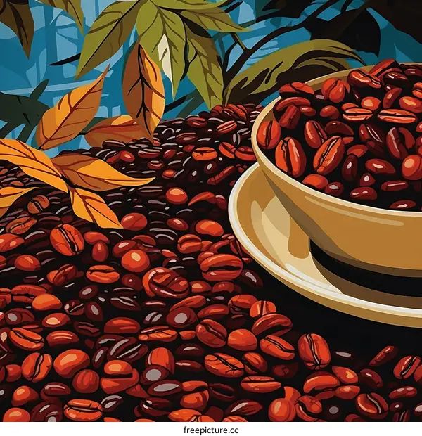 Coffee beans with leaves