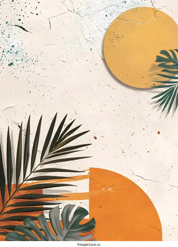 Tropical Leaves and Geometric Shapes on a White Wall