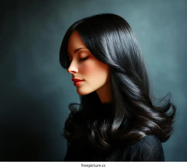 Close up portrait of a woman with beautiful black hair