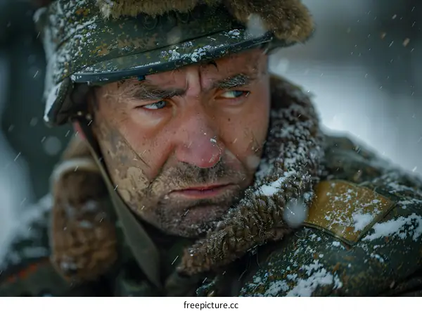 Portrait of a soldier in the snow