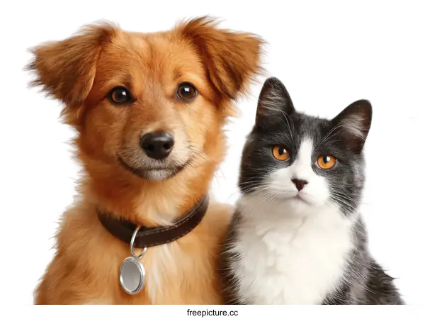 [Transparent Background PNG]Two Adorable Pets Dog and Cat Close Up