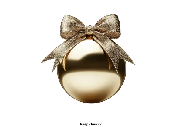 [Transparent Background PNG]Golden Christmas Ornament with Glitter Ribbon