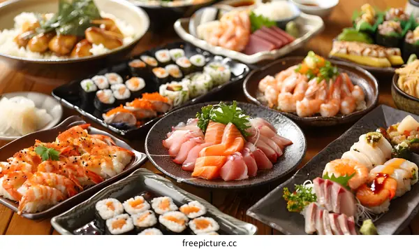 A delicious and fresh assortment of sushi and sashimi