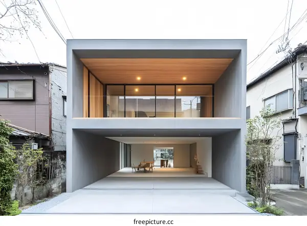 Modern Two Storey Home Exterior With Concrete Walls