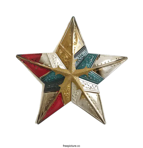 [Transparent Background PNG]Ornamental Gold, Red, and Teal Star