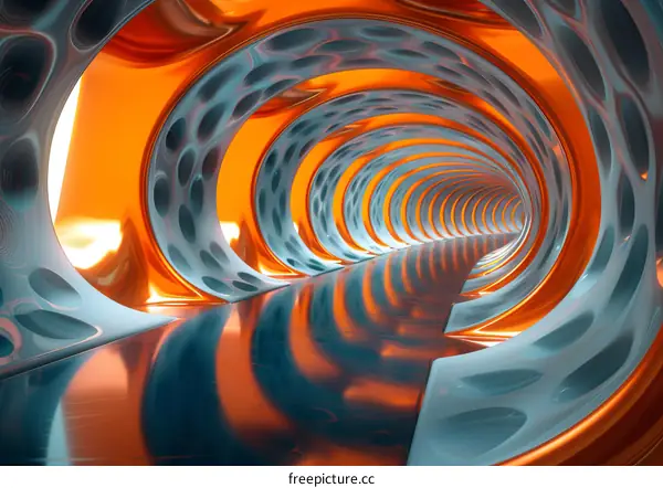 Futuristic Tunnel with Blue and Orange Lights