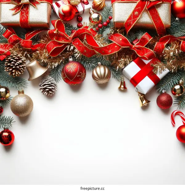 Christmas decorations on white background